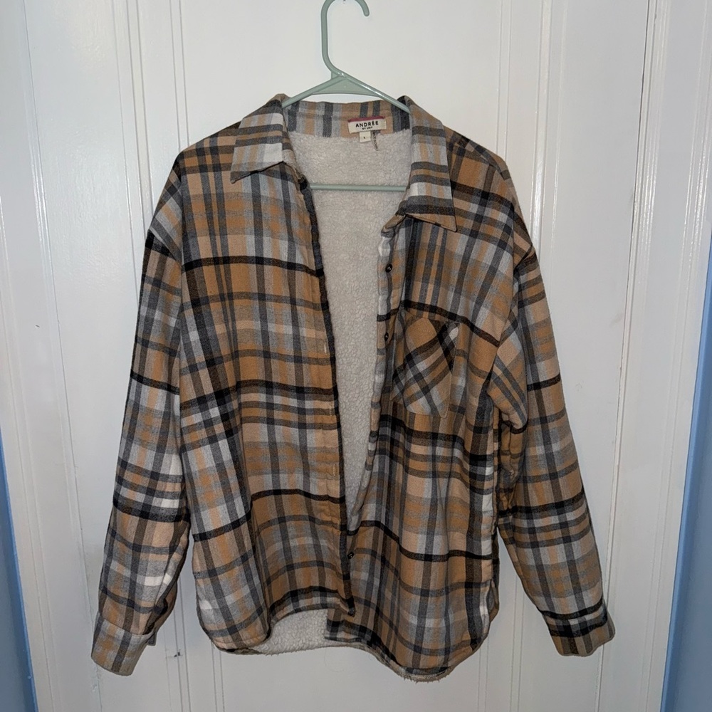 ANDREE BY UNIT Tan and Gray Plaid Shirt